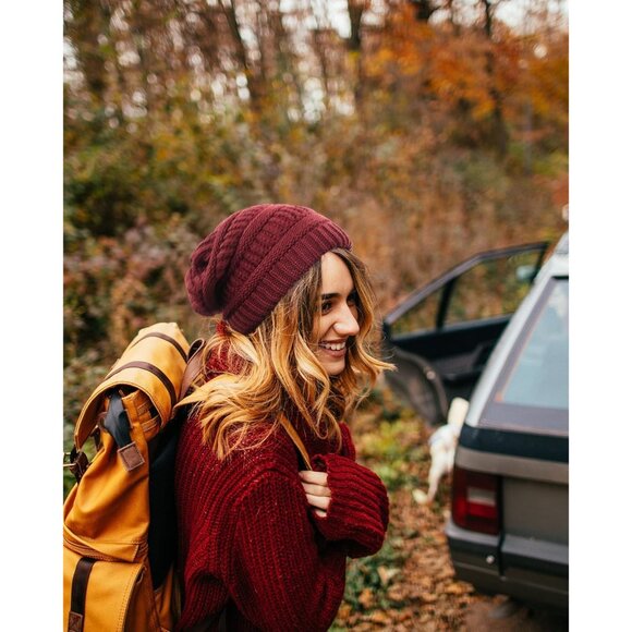 Women's Fleece Lined Knit Beanie Hat Slouchy Warm Winter Skull Cap - Picture 6 of 7